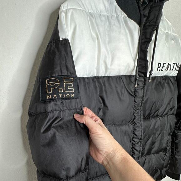 PE Nation Black & White Lead Right Logo Print 004 Zip Lined Puffer Jacket XS - Picture 7 of 14